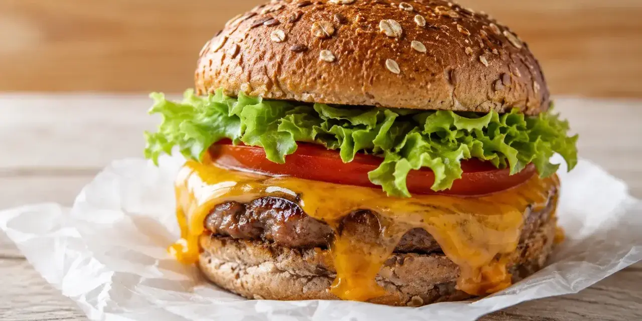 Un délicieux burger avec une salade croquante, une tomate juteuse et du fromage fondant. Un vrai régal !