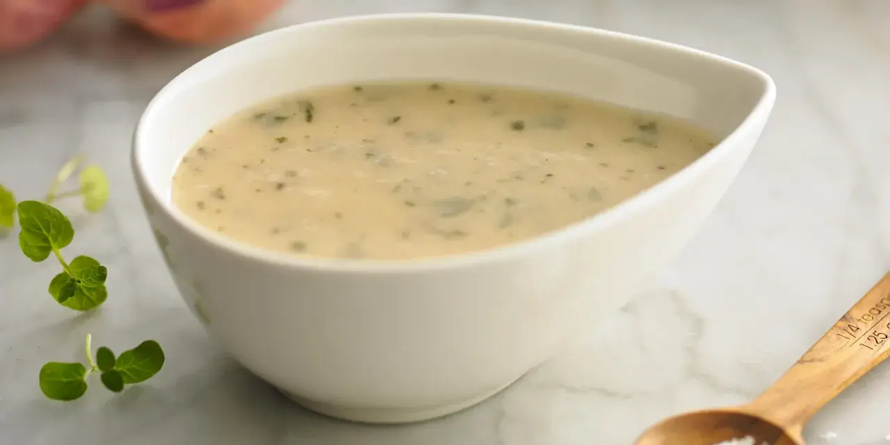 Une idée sauce salade crémeuse, parsemée d'herbes fraîches, prête à sublimer vos plats.