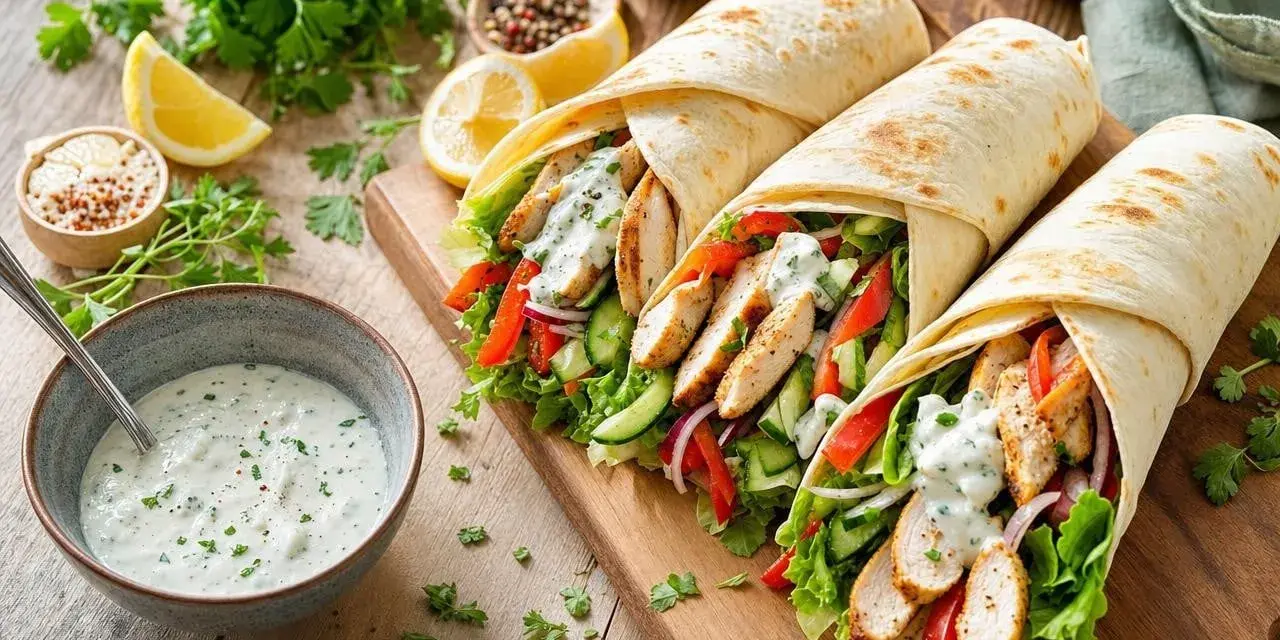 Trois wraps généreux remplis de poulet grillé, légumes frais et une sauce onctueuse pour wrap. Un délice !