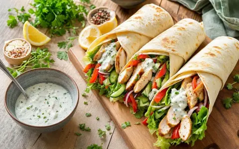 Trois wraps généreux remplis de poulet grillé, légumes frais et une sauce onctueuse pour wrap. Un délice !