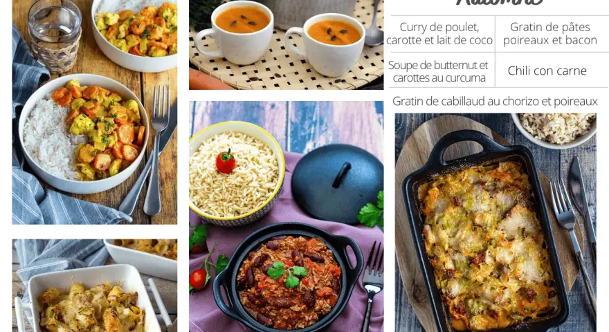 Idées de batch cooking sans gluten : curry, soupe, chili et gratins. Parfait pour un automne gourmand et sain.