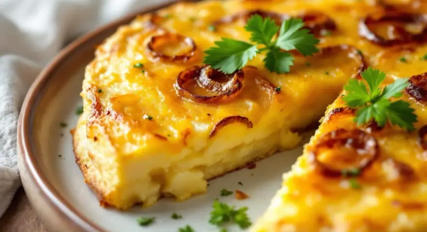 Une délicieuse tortilla aux pommes de terre et oignons caramélisés, parfaite pour une recette facile et savoureuse.