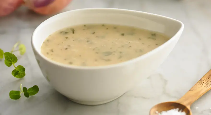Une idée sauce salade crémeuse, parsemée d'herbes fraîches, prête à sublimer vos plats.