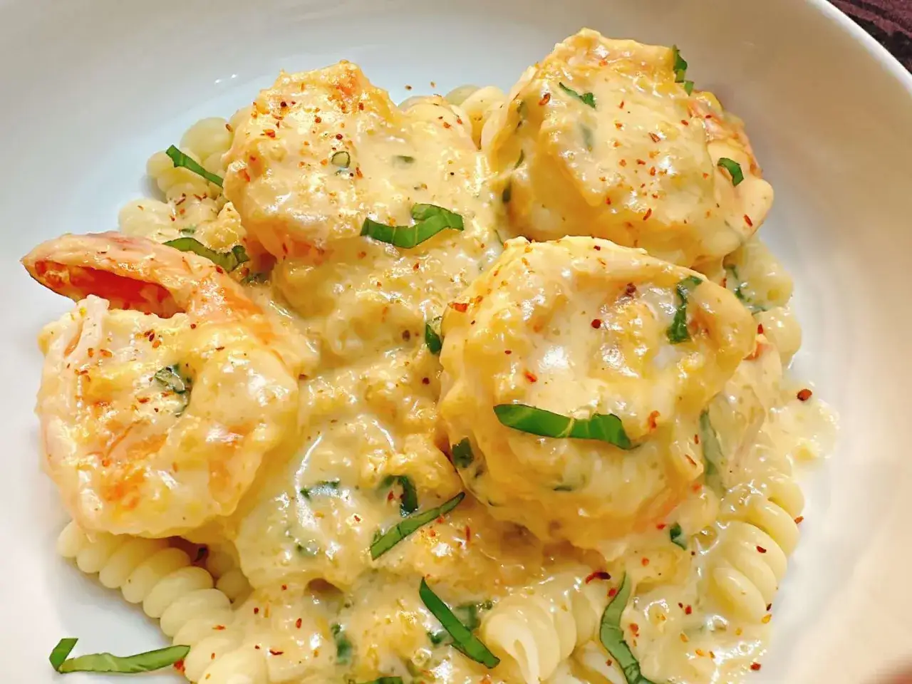 D&eacute;licieuse recette de p&acirc;tes &agrave; l'ail et cr&egrave;me avec crevettes. Un plat cr&eacute;meux et savoureux, parfait pour un d&icirc;ner rapide.