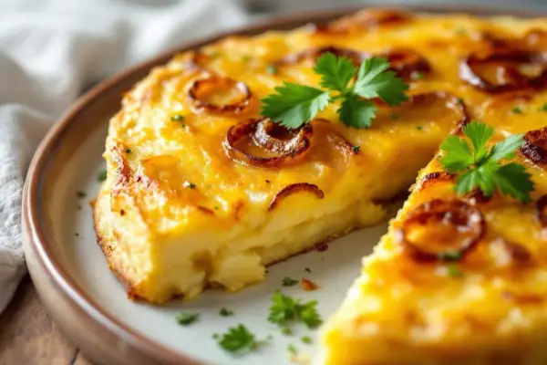 Une délicieuse tortilla aux pommes de terre et oignons caramélisés, parfaite pour une recette facile et savoureuse.